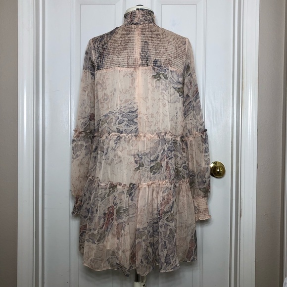 Olivaceous Snakeskin Print Long Sleeve Smoked Tiered Lined Swing Mini Dress M - Picture 8 of 16
